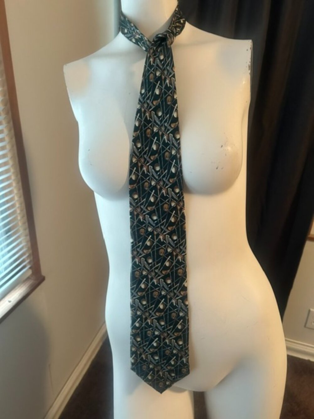 Museum Artifact Green/Brown/Gray Silk Golf tie